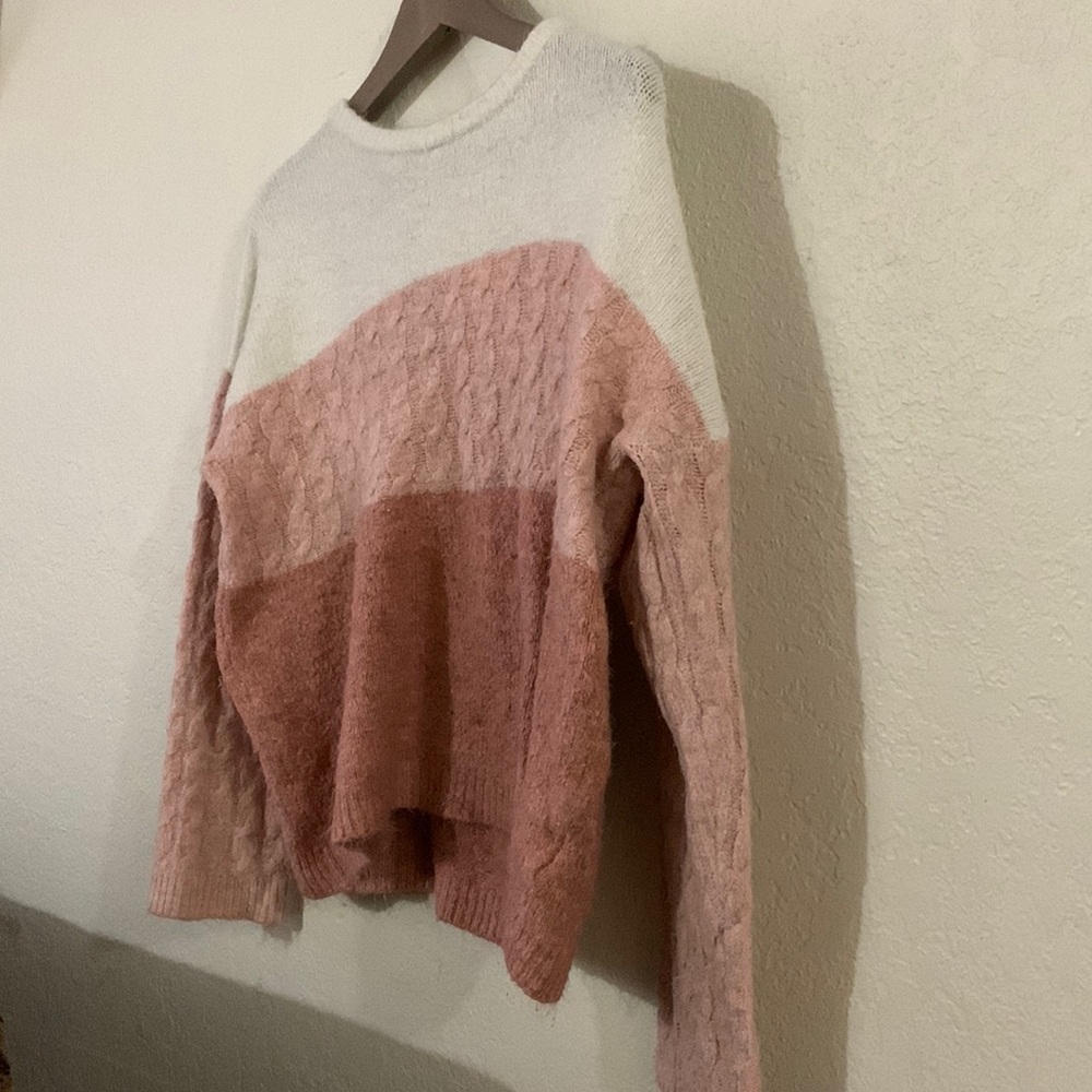 White and two shades of pink sweater open back with bow tie size large